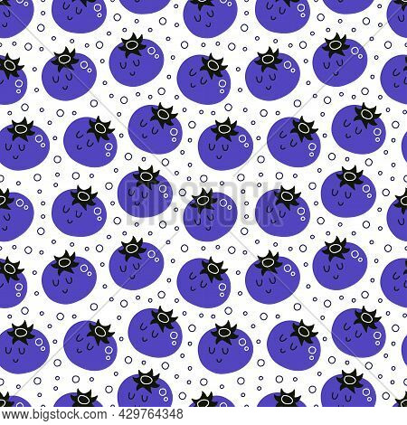 Vector Seamless Pattern With Cartoon Berries. It Can Be Used As Wallpaper, Poster, Print For Clothes