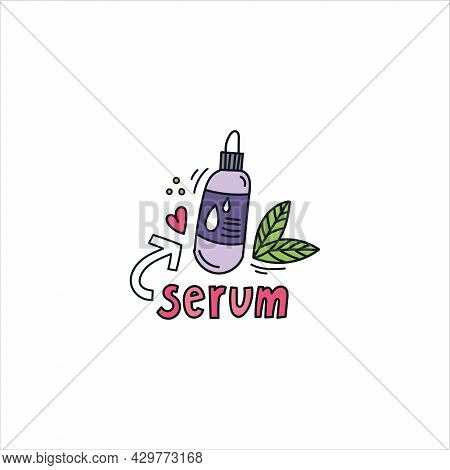 Serum Hand Drawn Doodle Lettering. Vector Illustration. Beauty Products And Skin Care Concept.