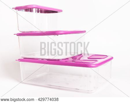 Sabah,malaysia,june 30 2021 : Set Of Three Food Plastic Container By Brand Tupperware Isolated On Wh