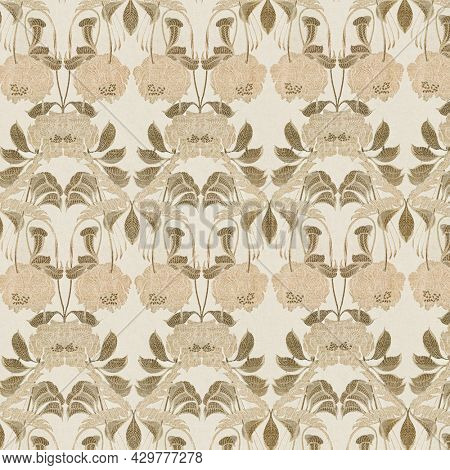 Flower background with beige pattern in art nouveau style, based on artwork by Georges de Feure