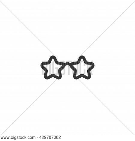 Black Flat Star Glasses Icon. Isolated On White. Eyeglasses With Stars. Vector Illustration. Simple 
