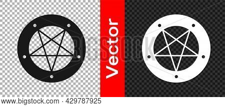Black Pentagram In A Circle Icon Isolated On Transparent Background. Magic Occult Star Symbol. Vecto