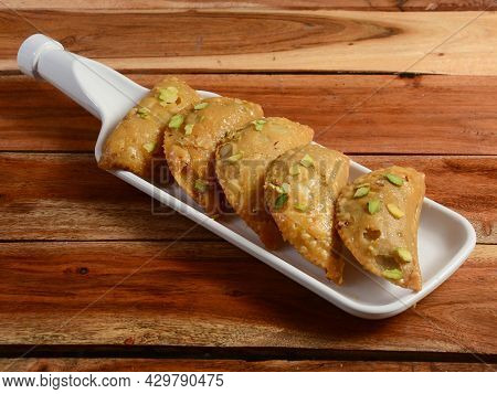 Gujiya - Sweet Dumplings Made During The Festival Of Holi And Diwali, Selective Focus