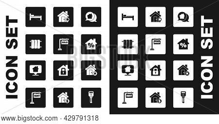Set Real Estate Message House, Hanging Sign With Sold, Heating Radiator, Bed, House Percant Discount