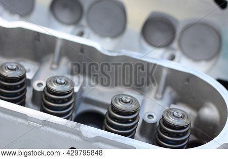 Eight Cylinder Engine Head With Valve Springs For Vintage Automobile