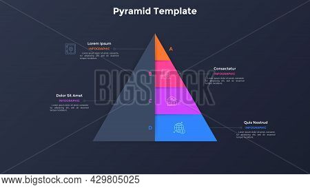 Paper Black Pyramid With Four Colorful Layers. Concept Of 4 Stages Of Business Development Strategy.