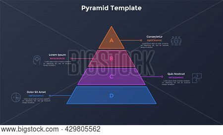 Pyramid Diagram Divided Into Four Colorful Layers. Concept Of 4 Steps Of Business Development Progre