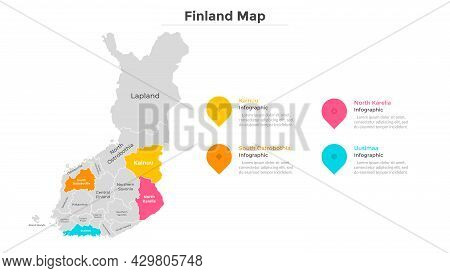 Finland Map Divided Into Federal States. Territory Of Country With Regional Borders. Finnish Adminis