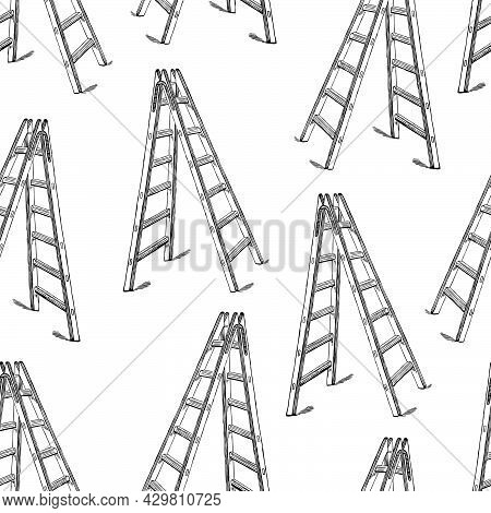 Seamless Pattern Of Drawn Abstract Metal Folding Ladders