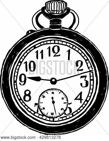 Freehand Drawing Of A Vintage Pocket Watch