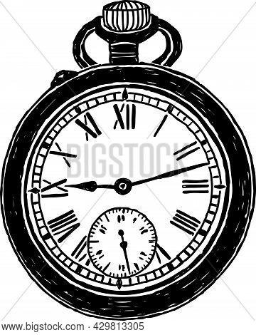 Freehand Drawing Of Old Round Pocket Watch