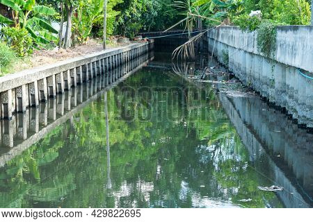 Dirty Waste Dark Black Stink Bad Water Smell From City Under Water Pollution Process Sewer Drain Pip