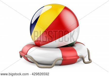 Lifebelt With Seychelloise Flag. Safe, Help And Protect Of Seychelles Concept. 3d Rendering Isolated