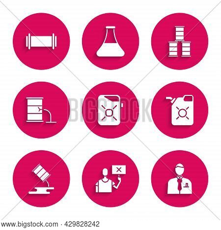 Set Canister For Motor Oil, Nature Saving Protest, Businessman Stock Market Trader, Barrel Leak, And