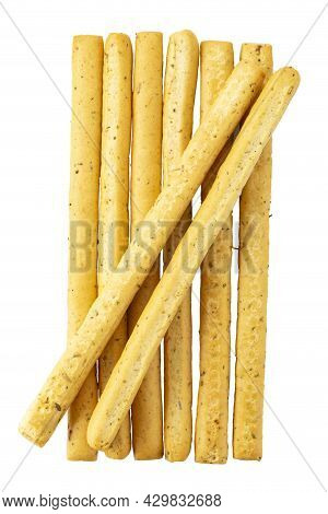 Italian Grissini Breadsticks. Tasty Grissini Snack Isolated On White Background. File Contains Clipp