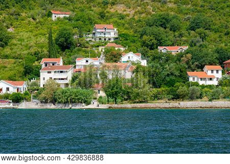 Herceg Novi, Montenegro, August 2021. View Of The Igaloboko-kotor Bay, Mountains And The Village Of 