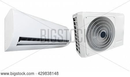 Air Condition Outdoor Unit Compressor Isolated On White Background. Split Air Conditioner Machine Is