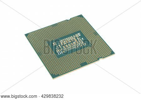 Side View Computer Processor Isolated On White Background. Cpu. Central Processor Unit. Computer Har