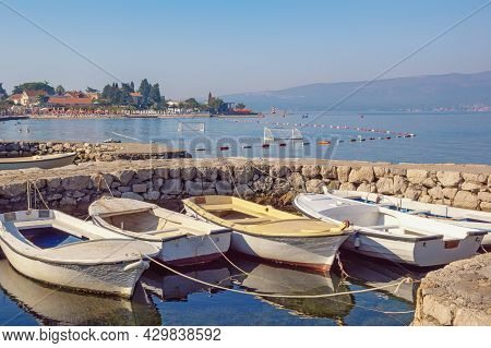 Beautiful Mediterranean Landscape On Sunny Summer Day. Montenegro, Adriatic Sea. Coast Of Bay Of Kot