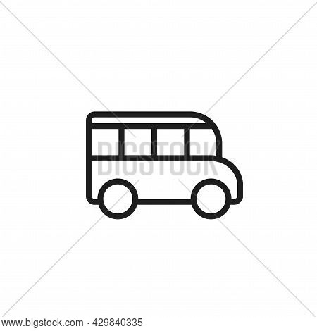 Minibus Line Icon. Vehicle And Passenger Transportation Symbol. Isolated Vector Image