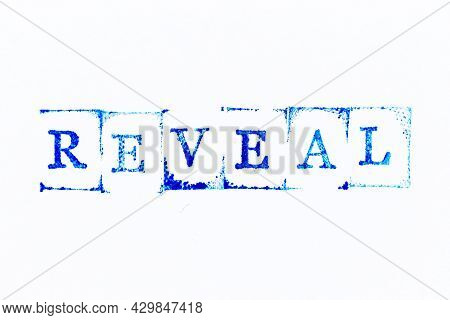 Blue Color Ink Rubber Stamp In Word Reveal On White Paper Background
