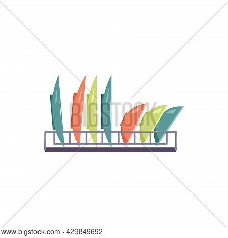 Dish Dryer With Plates And Bowls. Kitchen Utensils, Items For Cooking And Eating