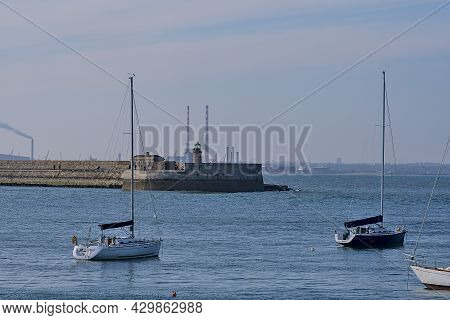 Dublin, Ireland - April 24, 2021: Beautiful Evening View Of Boat Yachts On The Water At Dun Laoghair