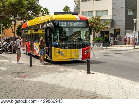 Palmanova, Spain; August 10 2021: Bus Stop Of The Tib Company In The Majorcan Tourist Resort Of Palm