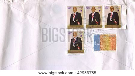 LIBAN - vers 2013 : Un timbre imprimé au Liban montre image du Président Sleiman Frangie, vers 201