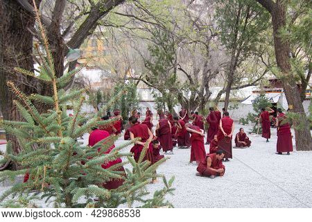 Lhasa Tibet China 15 Apr2016 The Debates Among Tibetan Monks On The Tibetan Buddhism In Sera Monaste