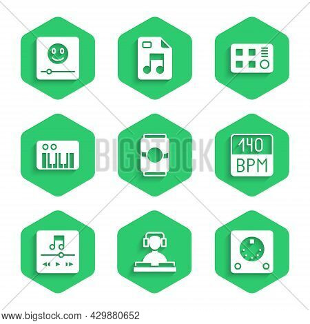 Set Beer Can, Dj Playing Music, Drum Machine, Bitrate, Music Player, Synthesizer, And Icon. Vector
