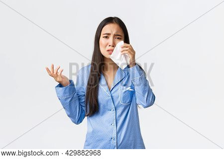 Heartbroken And Depressed Asian Girl Complaining On Cheating Boyfriend During Sleepover, Talking To 