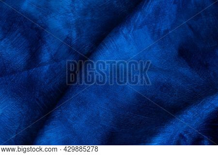 Rinkled Blue Cotton Fabric With Visible Texture