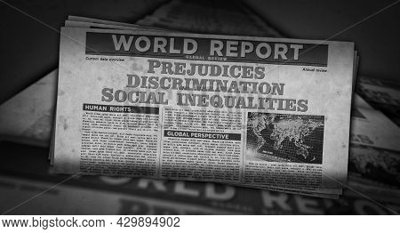 Prejudices, Discrimination, Social Inequalities And Bias Retro Newspaper Illustration