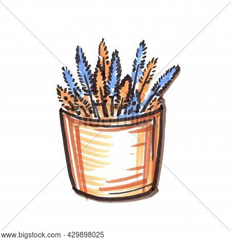 Felt Pen Eyelash Extension Tool Element In The Style Of Line Art Beauty Theme On A White Background.