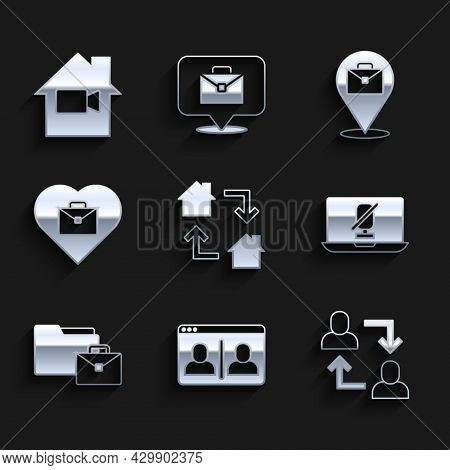 Set Online Working, Video Chat Conference, Project Team Base, Mute Microphone Laptop, Heart With Tex