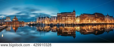 Helsinki, Finland. Panoramic View Of Kanavaranta Street With Uspenski Cathedral And Pohjoisranta Str