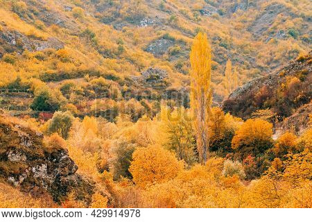 Ateni, Shida Kartli Region, Georgia. Beautiful Autumn Landscape Nature Landscape In Mountain.
