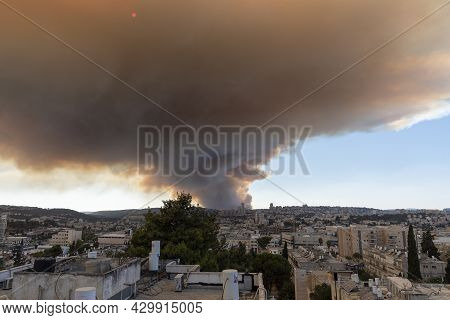 Jerusalem, Israel - August 15, 2021: Two Israeli Firemen Putting An End To A Forest Fire Near Jerusa