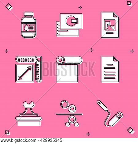 Set Printer Ink Bottle, Business Card, File Document, Paper Size, Roll Of Paper, Stamp And Roll Prin