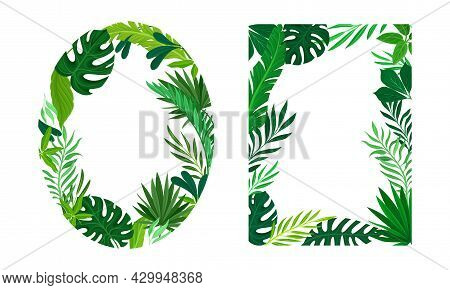 Summer Tropical Leaves Frame Set. Frames Of Oval And Rectangular Shapes With Palm Leaves, Invitation