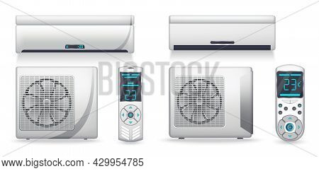 Air Conditioner System - Realistic Set With Cooling Or Heating Equipment. Electronic Appliance Or De