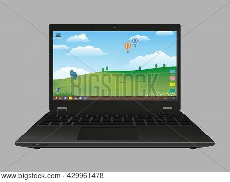 Laptop And Desktop Snapshot, Screensaver. Overlay With Switchable Screen.  Empty Transparent Display