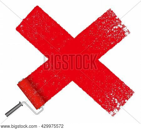 Vector Grunge Texture Cross Mark Painted With A Paint Roller Isolated On A White Background.