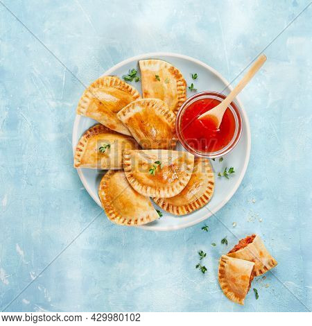 Pasta Filled With Tuna, Tomato Sauce, Bell Pepper And Boiled Egg Called Empanadilla. Mediterranean S
