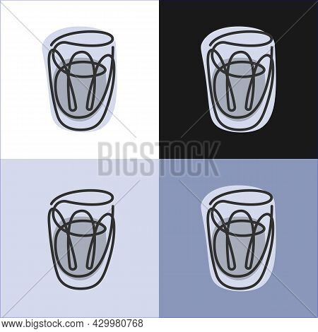 One Line Drawing Vodka Glass On Various Background. Four Types Of Images. Colored Cartoon Graphic Sk