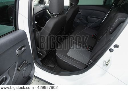 Novosibirsk, Russia - July 15, 2021:   Renault Logan Crossway, Close-up Of The Black  Rear Seats Wit