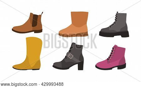 Footwear. Winter Types Of Shoes For Men And Women. Fashionable Casual Style. Warm Boots Collection. 