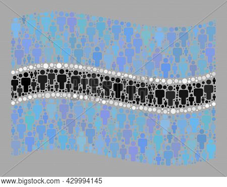 Mosaic Waving Botswana Flag Designed Of People Icons. Vector Demographic Mosaic Waving Botswana Flag