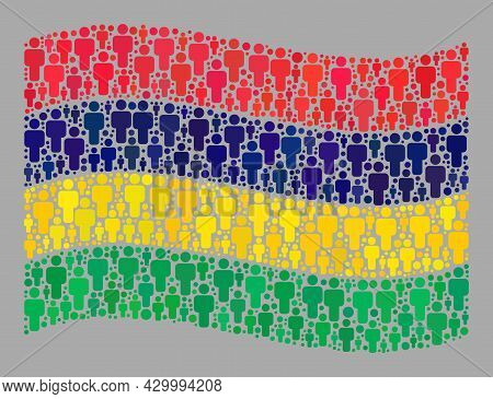 Mosaic Waving Mauritius Flag Created With Person Items. Vector Population Collage Waving Mauritius F